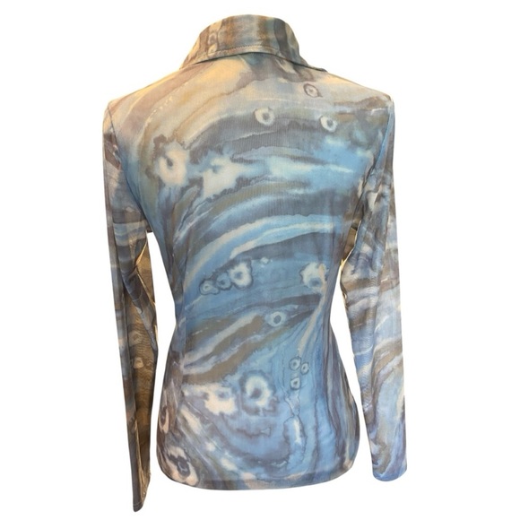 ACOA Womens Blue Marbled Mesh Long Sleeve Shirt - Picture 3 of 8